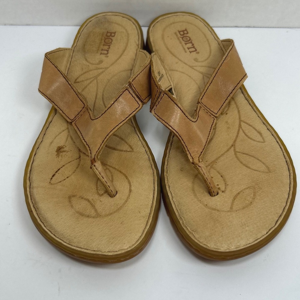 Granola Born Boho Leather Thong Sandals 8M Earthy Coastal Grandma Summer Tan